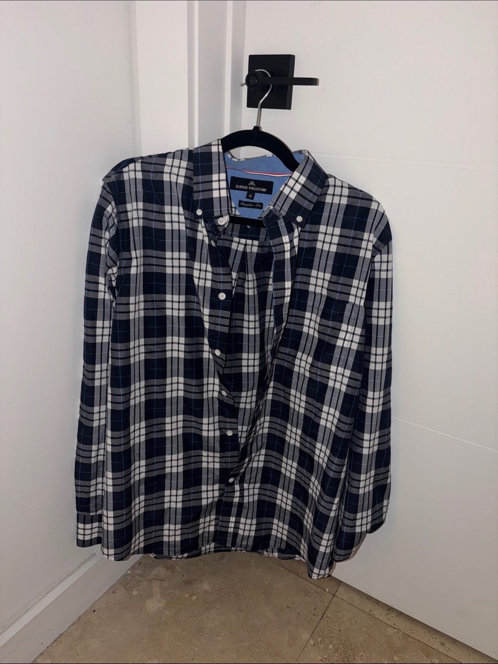 Goodfellow & Co Men’s Navy & White Plaid Button-Down Shirt size medium classic
